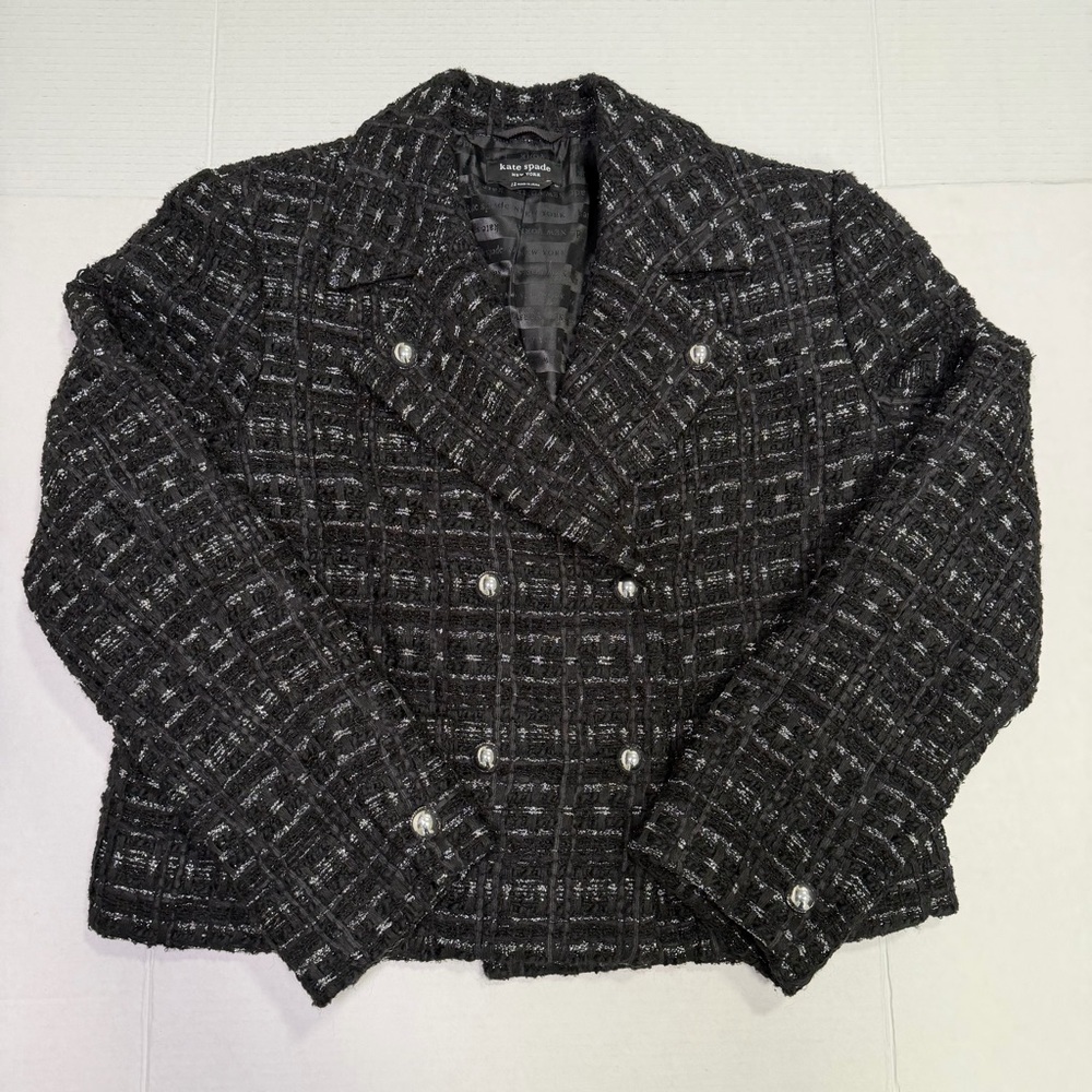Kate Spade New York, Black Tweed Jacket, Size 12, Textured Blazer - Picture 6 of 9
